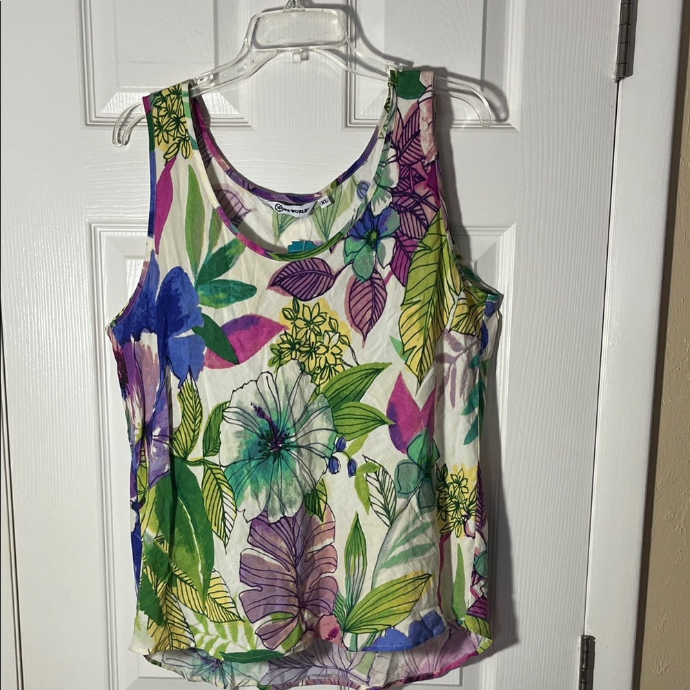 Jams World SeaGrove NWT tank top tropical floral purple aqua costal Hawaii XL